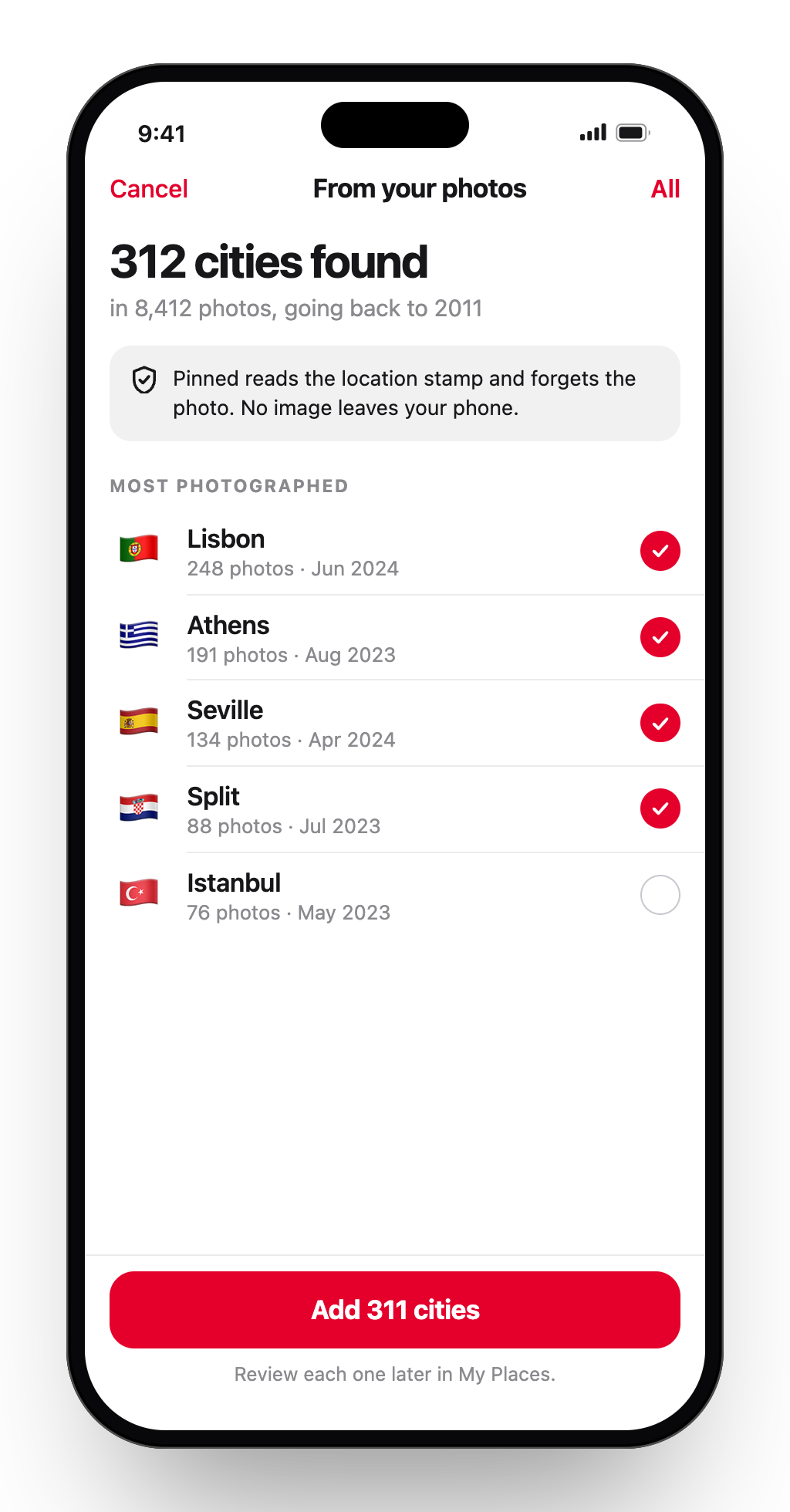 Importing places from the camera roll