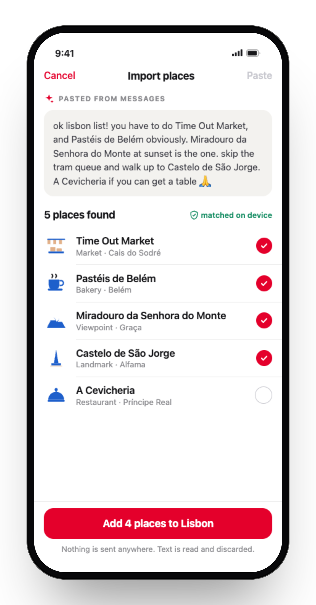 Pasting a plain-text list of places