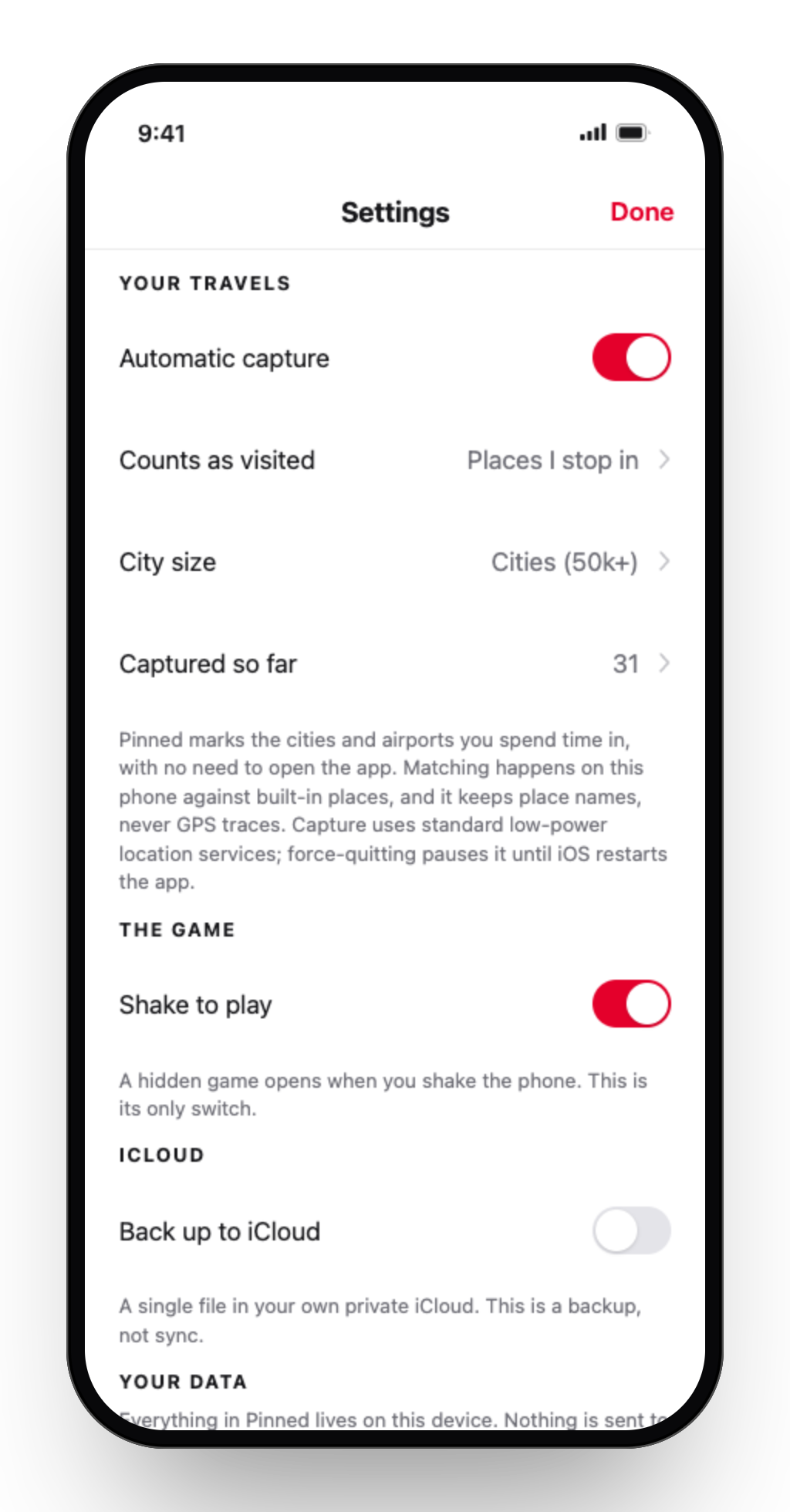 The automatic capture controls in Settings